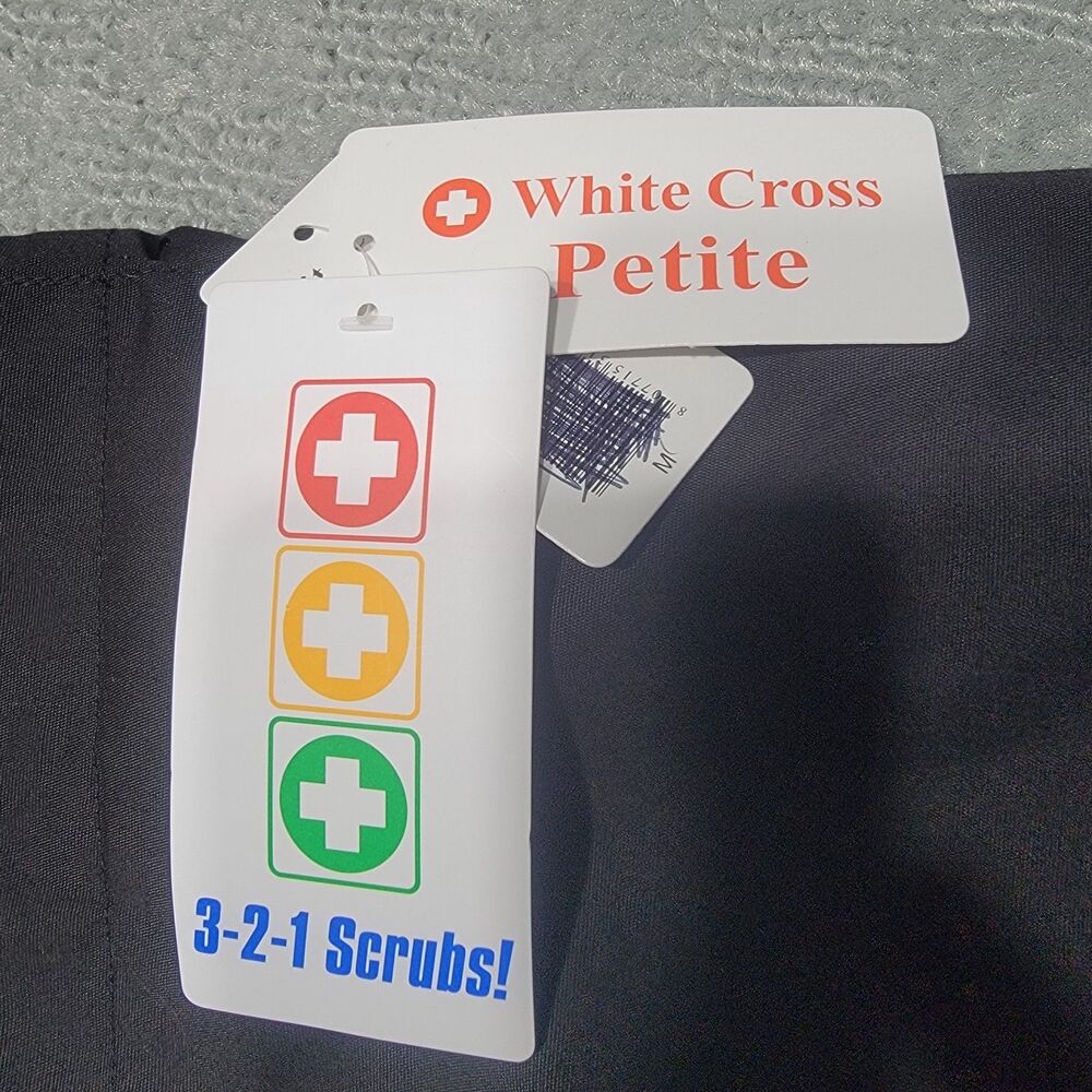 3-2-1 Scrubs White Cross Petite Womens M Pants BootCut Drawstring Black Pockets - Picture 6 of 13